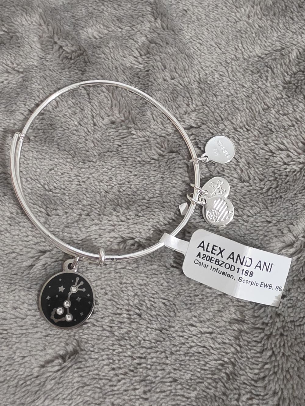 Alex and Ani Silver Tone Black Scorpio Constellation Charm Bangle